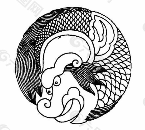 中式图案古典龙纹黑白图