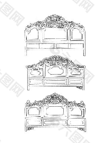 中式木家具雕花床板分层图
