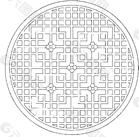 圆形花纹镂空黑白图案