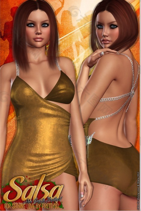 性感金色短裙女性模型素材