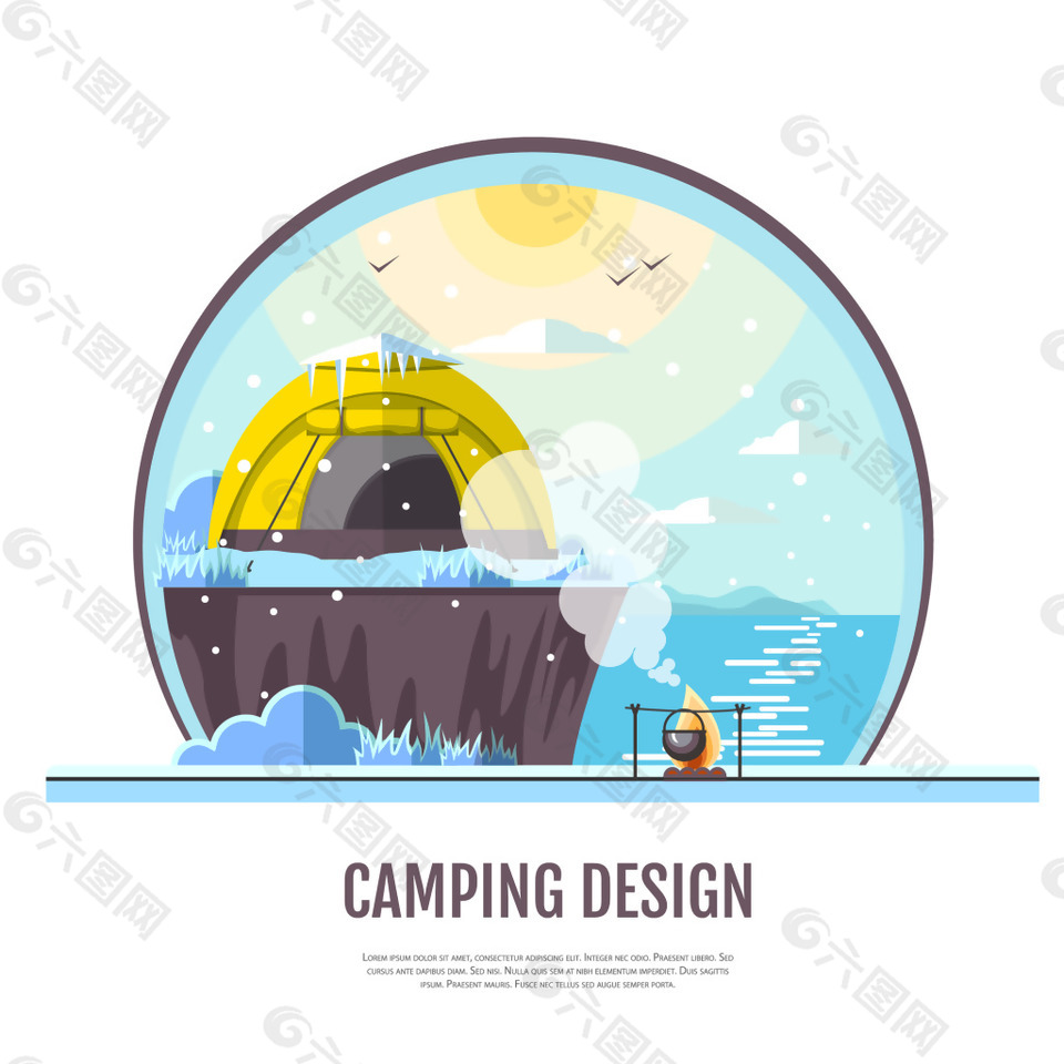 时尚户外野营帐篷插画