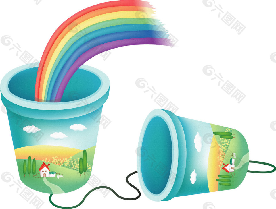 手绘水桶彩虹元素