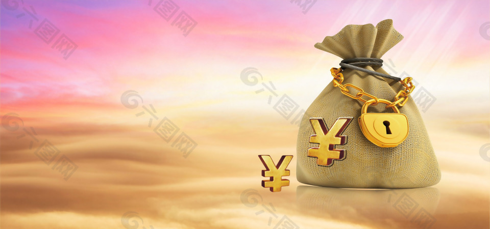 大气金袋金锁banner背景