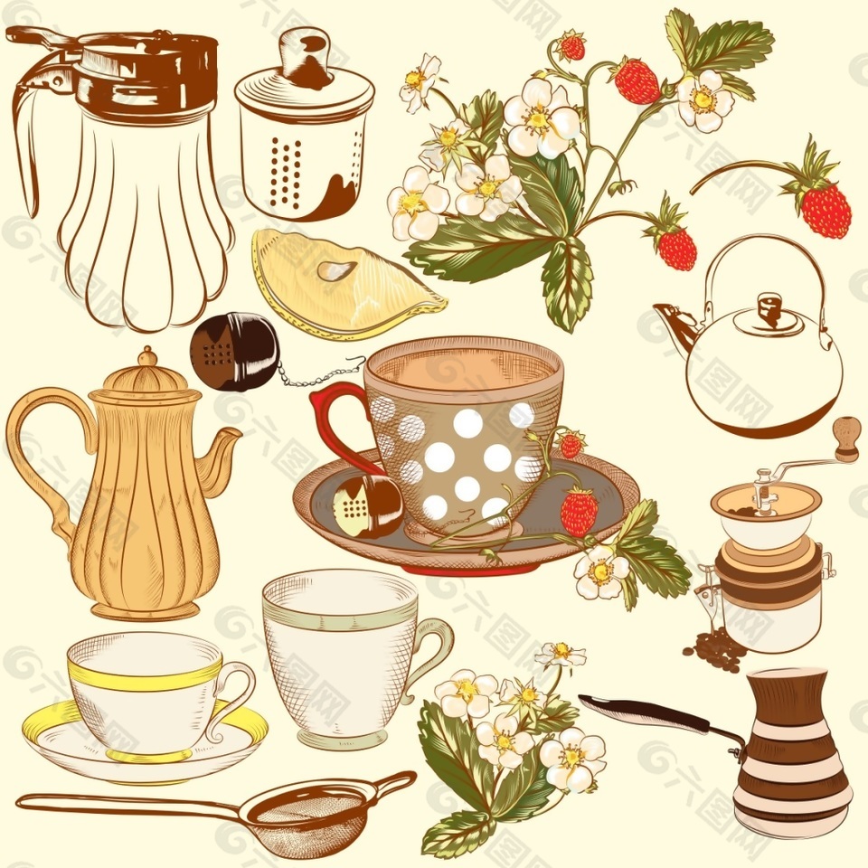 悠闲下午茶矢量图