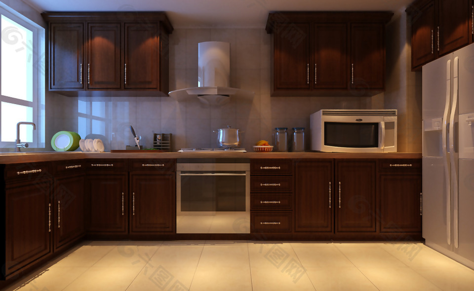 美式整体厨房橱柜装修效果图图片