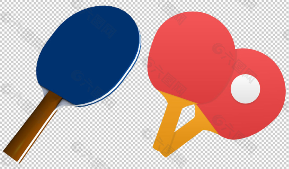 红蓝乒乓球拍免抠png透明图层素材