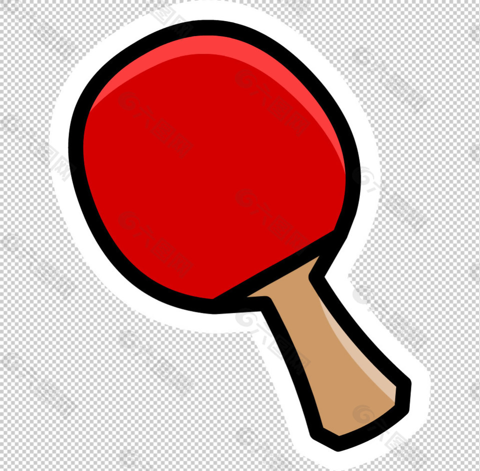 手绘红色乒乓球拍免抠png透明图层素材
