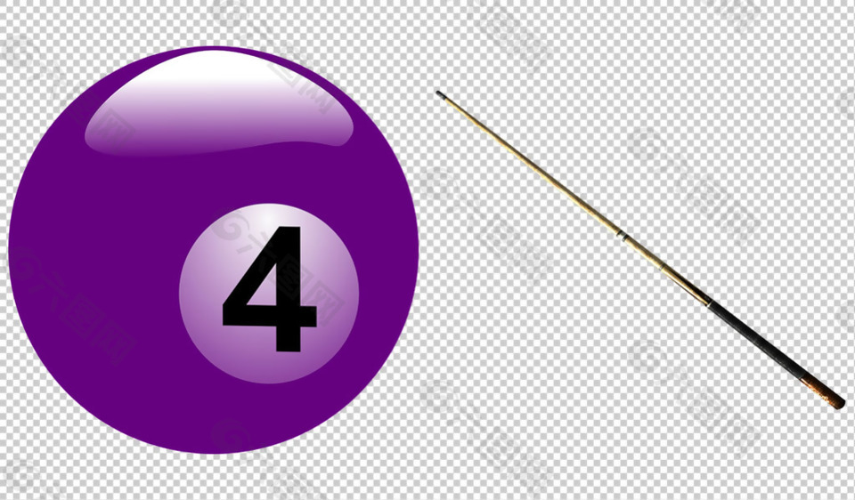 台球4号球和球杆免抠png透明图层素材