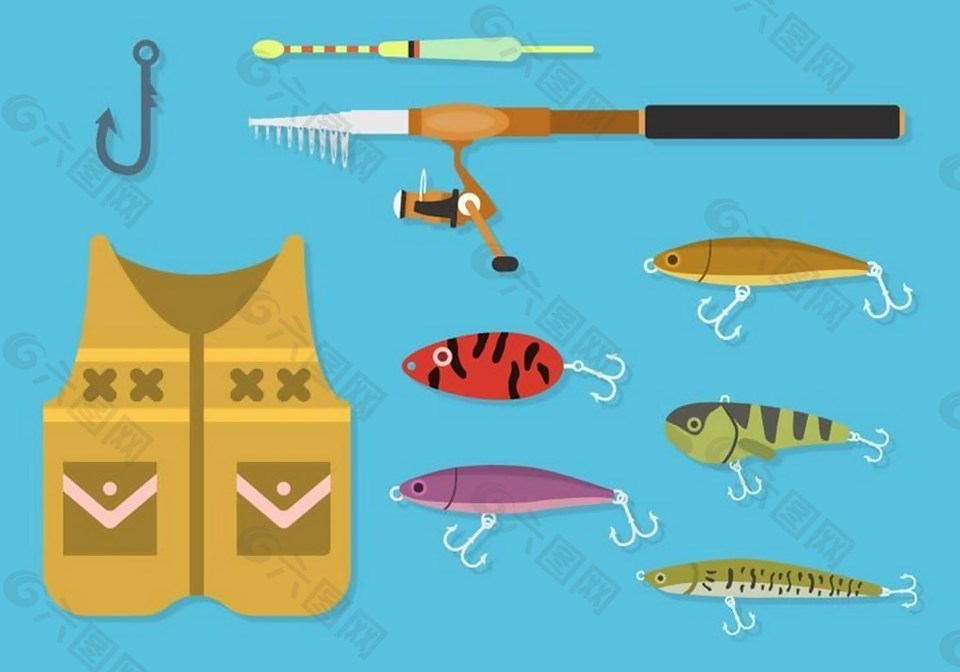 钓鱼工具矢量素材