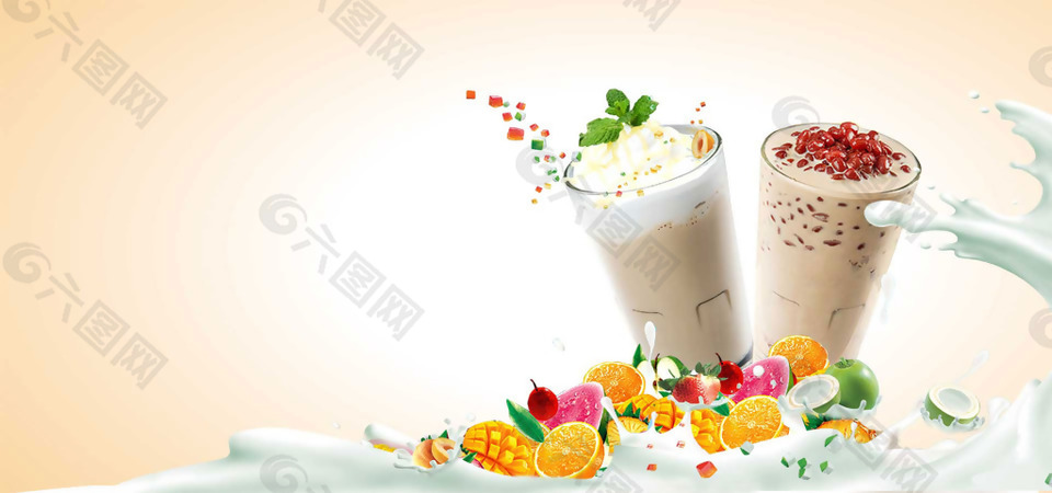简约炒冰奶茶淘宝全屏banner背景