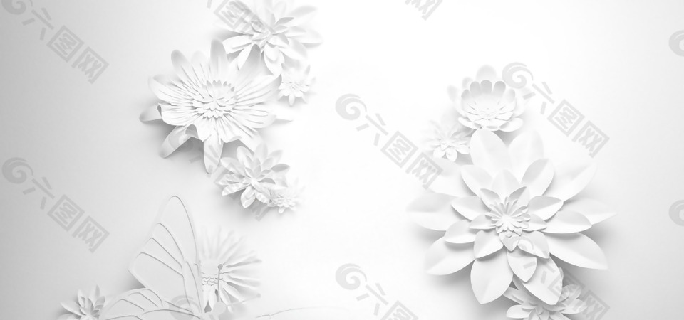 白色立体花朵banner背景