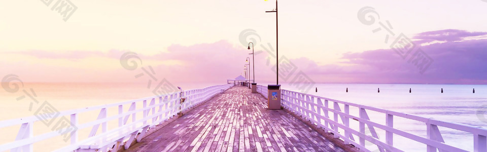 紫色大桥风景banner背景