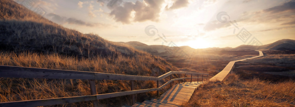 秋季黄昏夕阳大山淘宝全屏banner背景