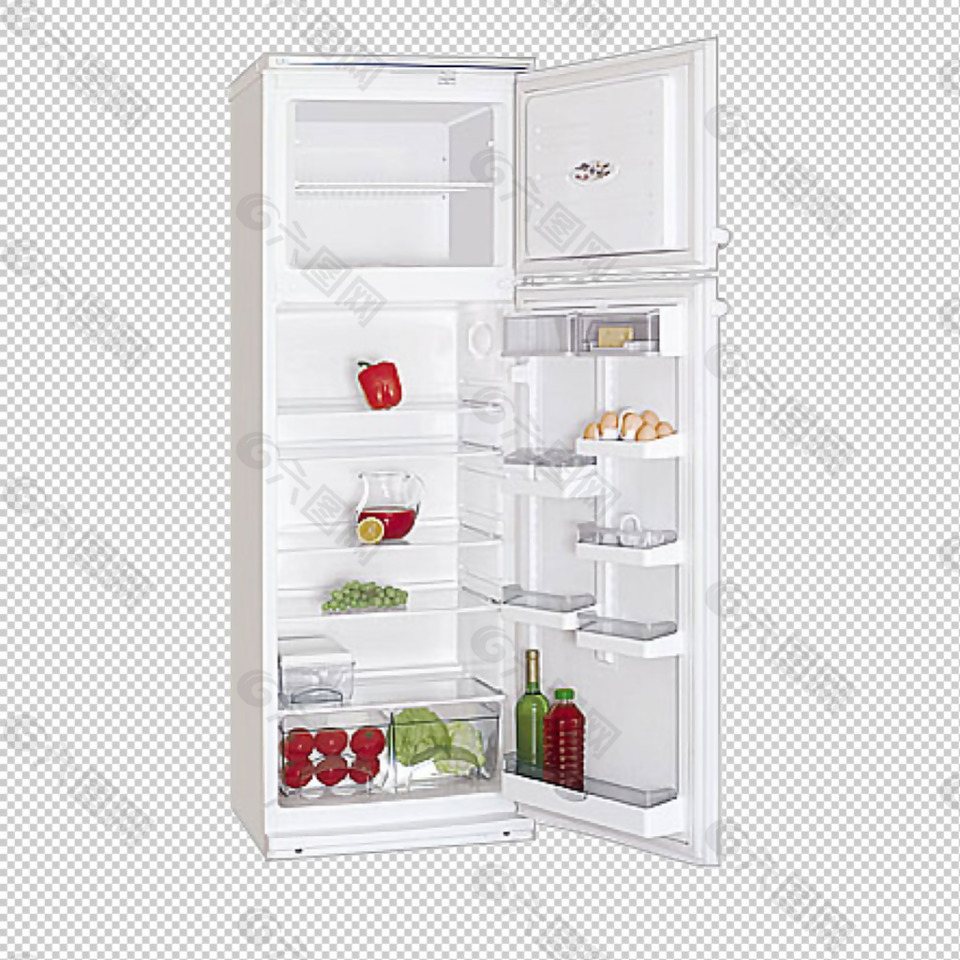 打开的单门冰箱免抠png透明图层素材