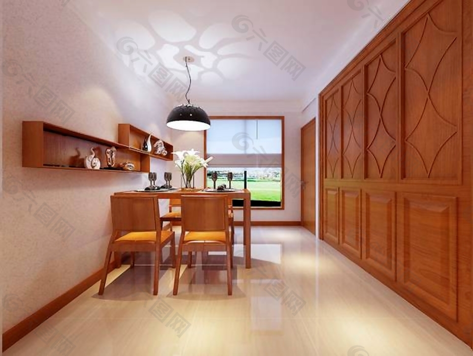 新中式风格原木色餐厅家具效果图