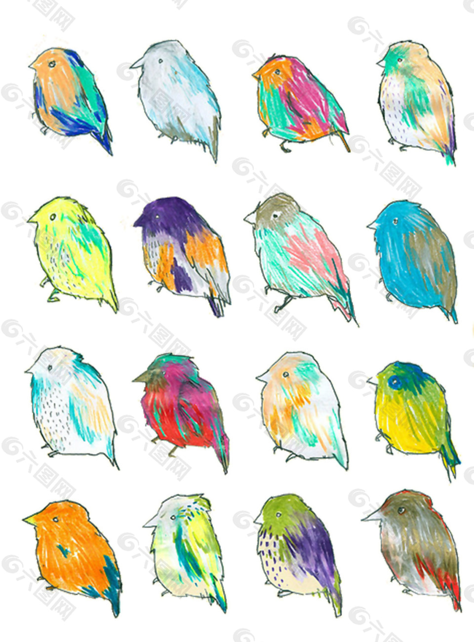 彩色手绘小鸟图案
