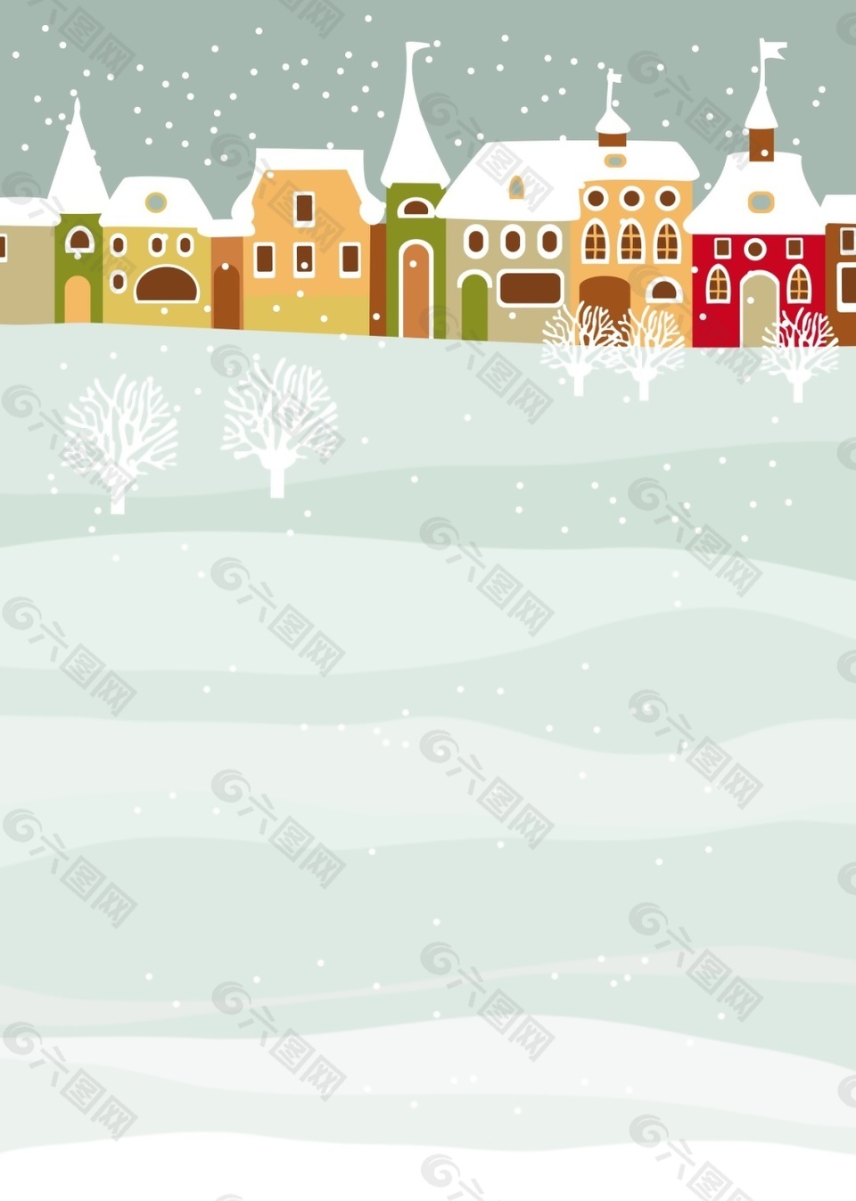 白雪皑皑村庄的冬季矢量背景素材