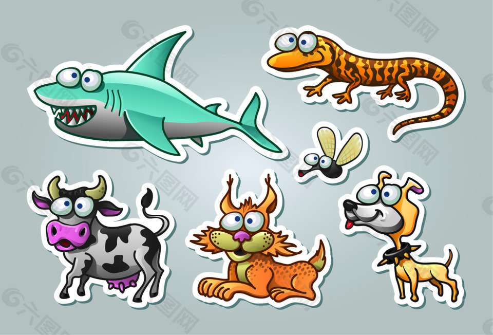 6款有趣的卡通动物矢量素材