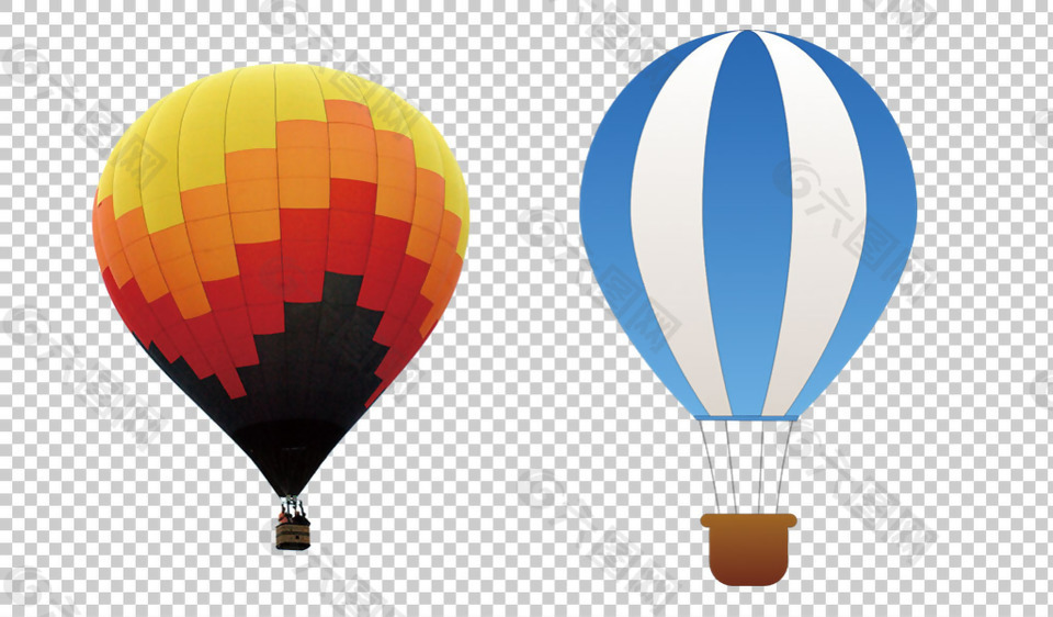 两个漂亮热气球免抠png透明图层素材