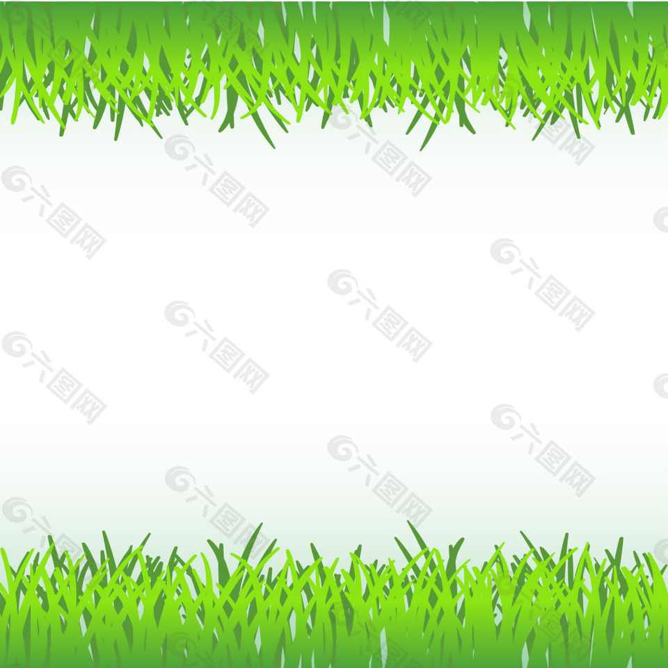清新绿草边框白色背景