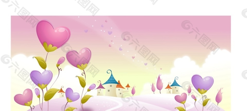 粉色系少女系韩式卡通手绘风景背景矢量组