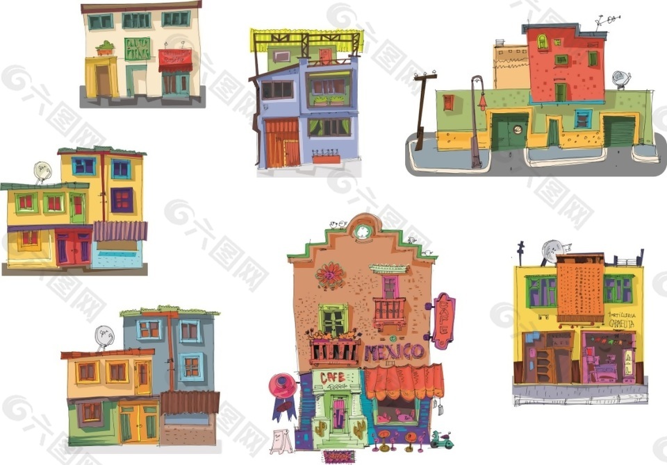 卡通可爱小房子建筑矢量