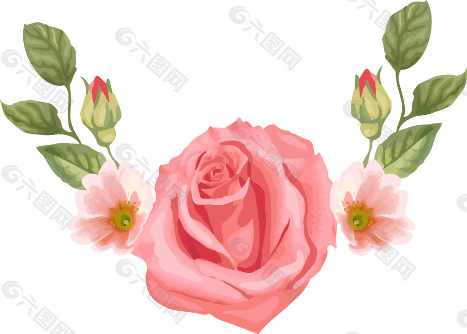 手绘玫瑰花朵元素