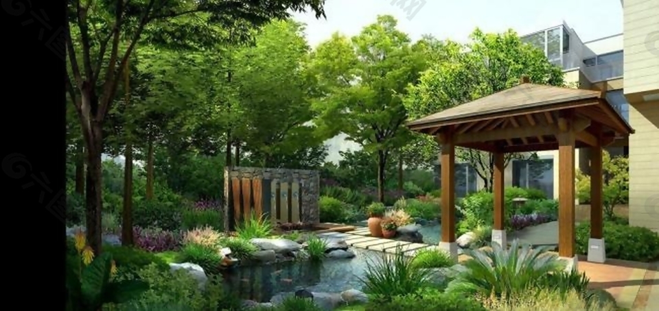 小亭园林景观规划效果设计图片