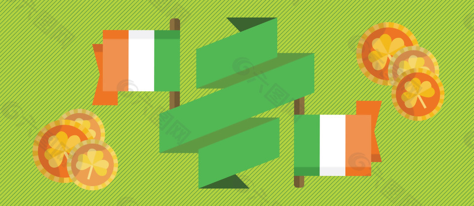 淘宝卡通矢量创意旗子绿色环保边框海报背景