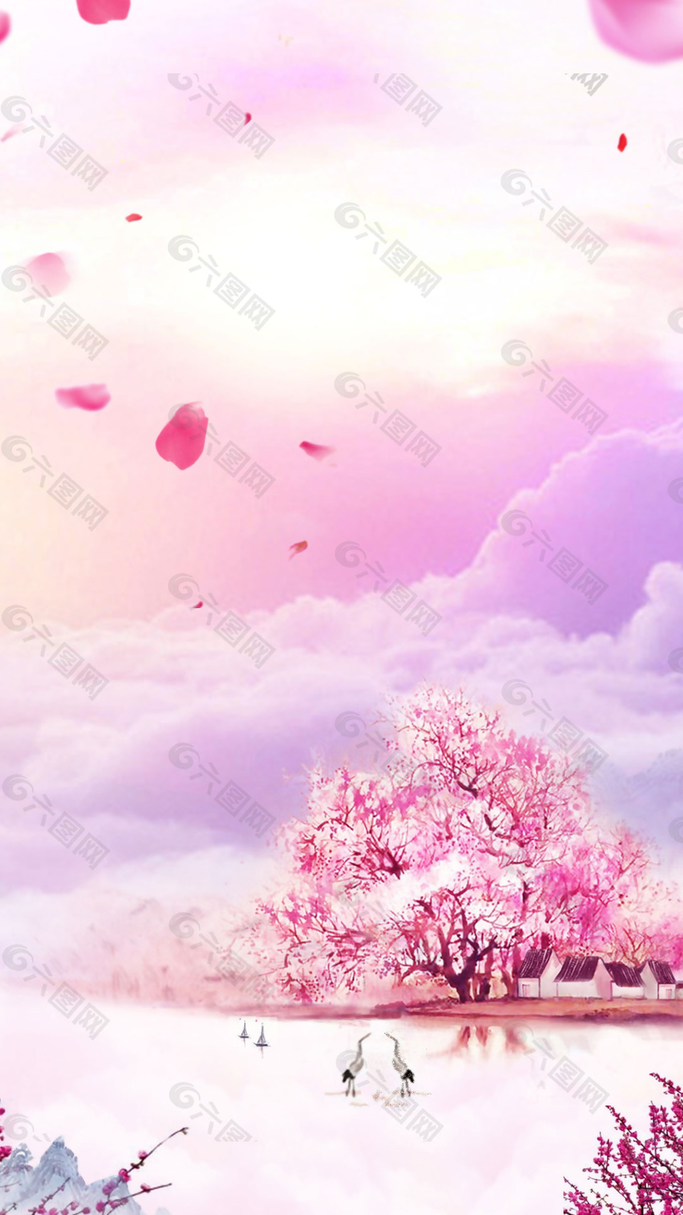 梦幻粉色树花瓣H5背景素材