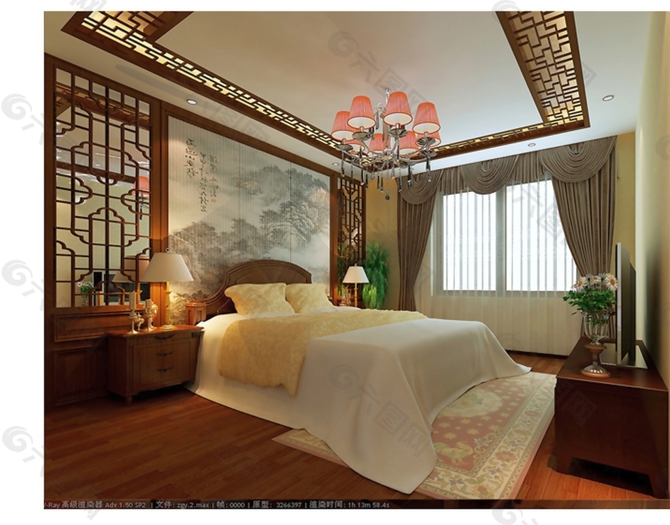 唯美中国风卧室吊顶效果图片