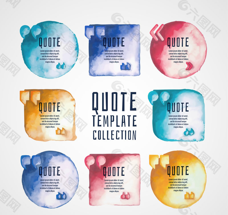 8款水彩绘空白引述语言气泡矢量图