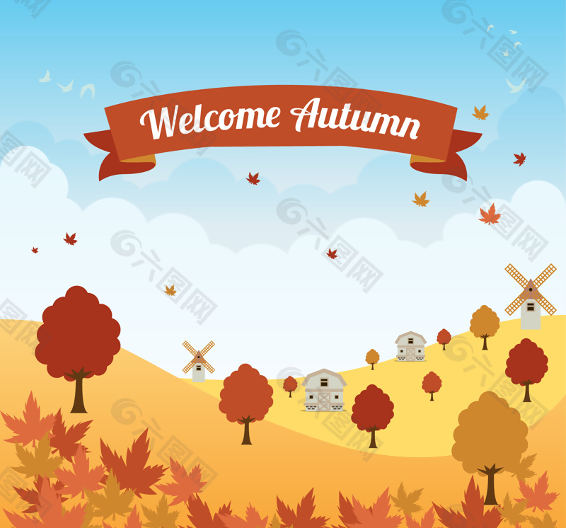 秋季田野风景矢量素材
