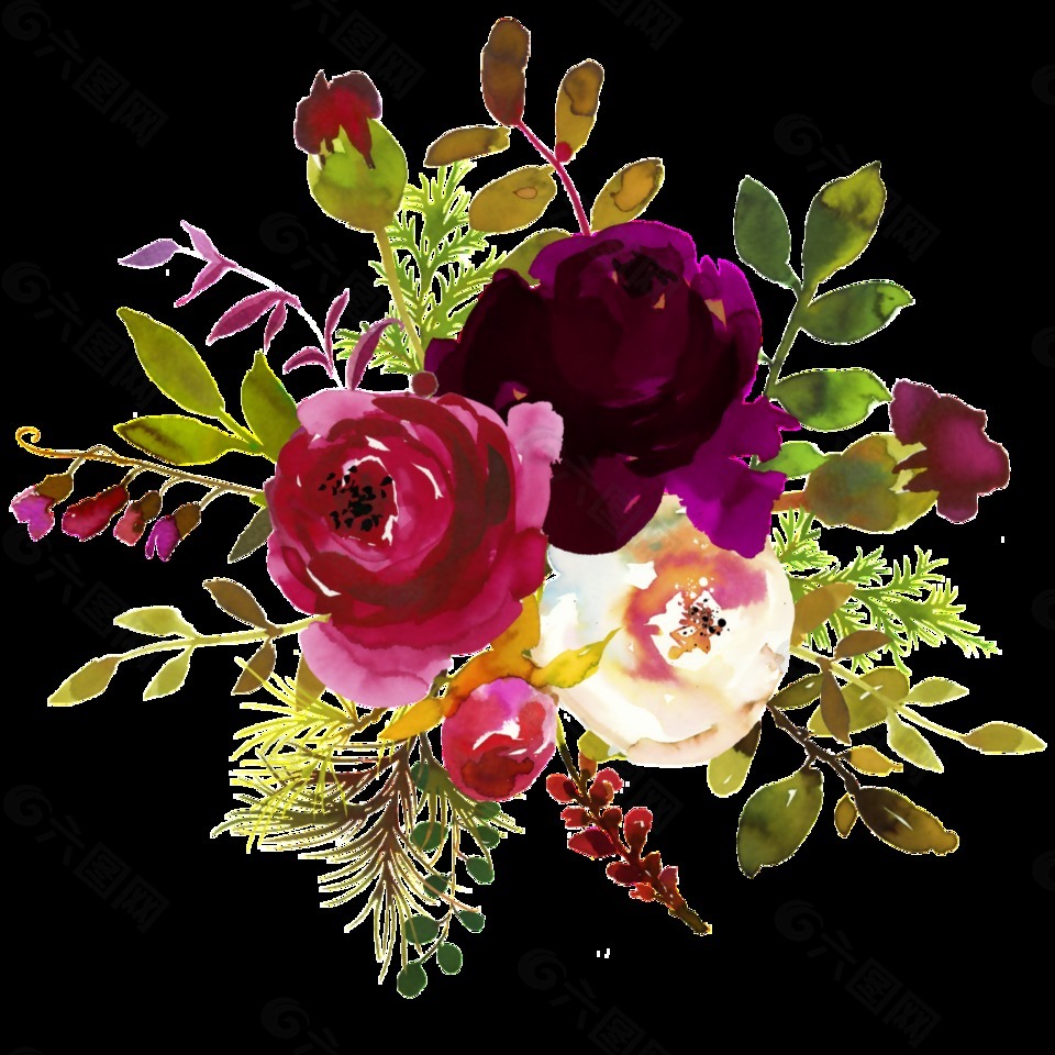 水墨花朵装饰素材