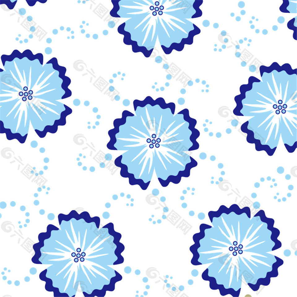 蓝色花朵花纹无缝背景图