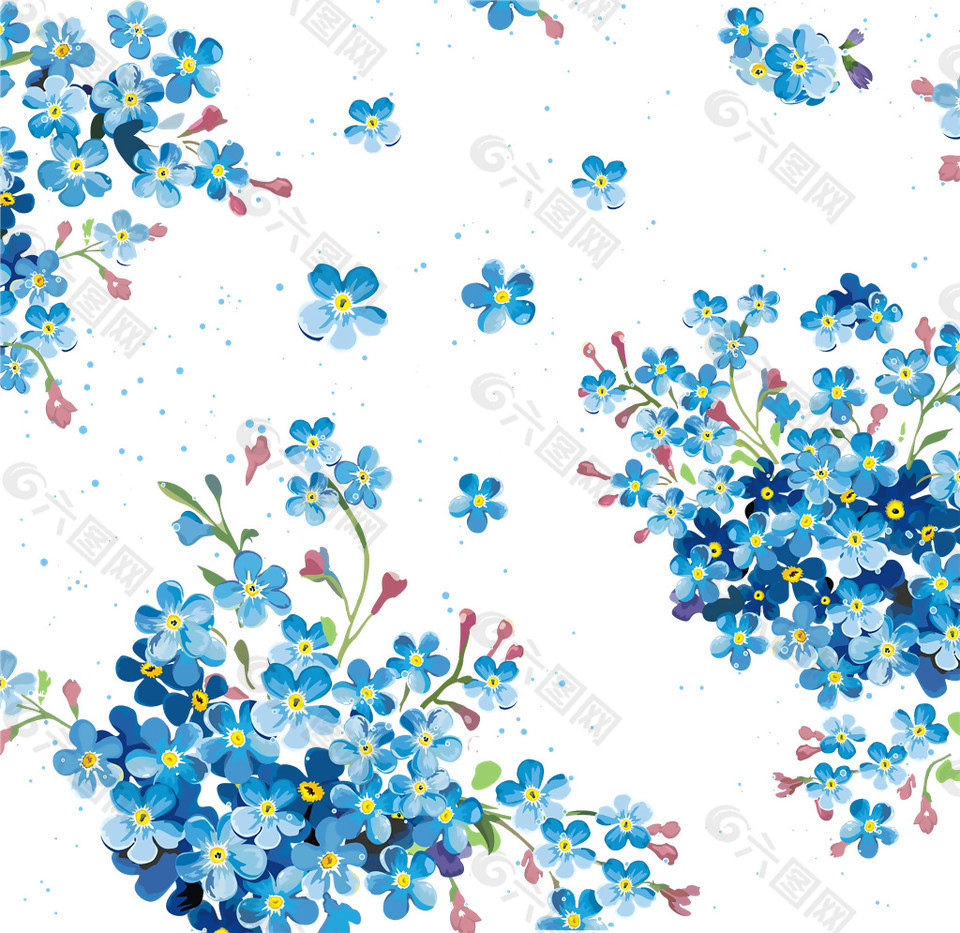 手绘唯美蓝色花卉素材图片