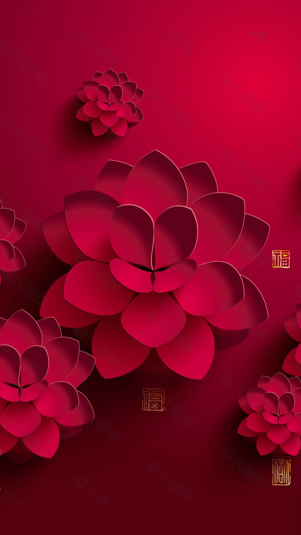 简约红色花朵H5背景素材