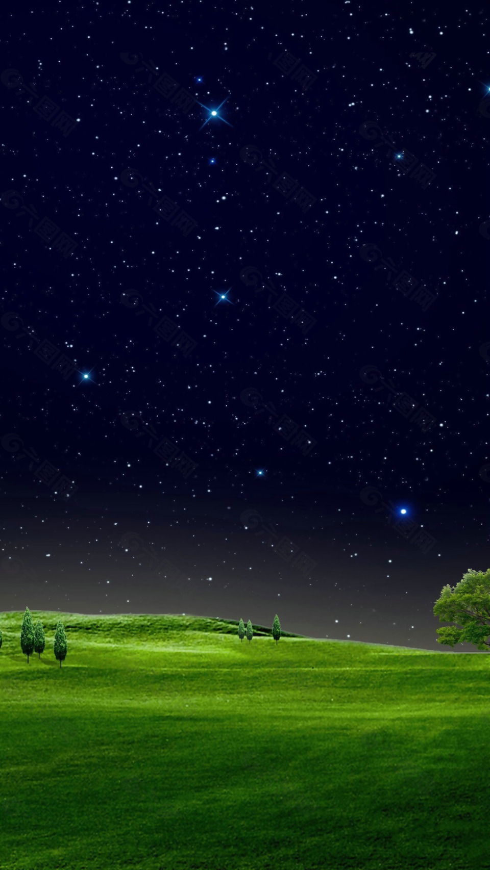 夜空绿色草地H5背景素材