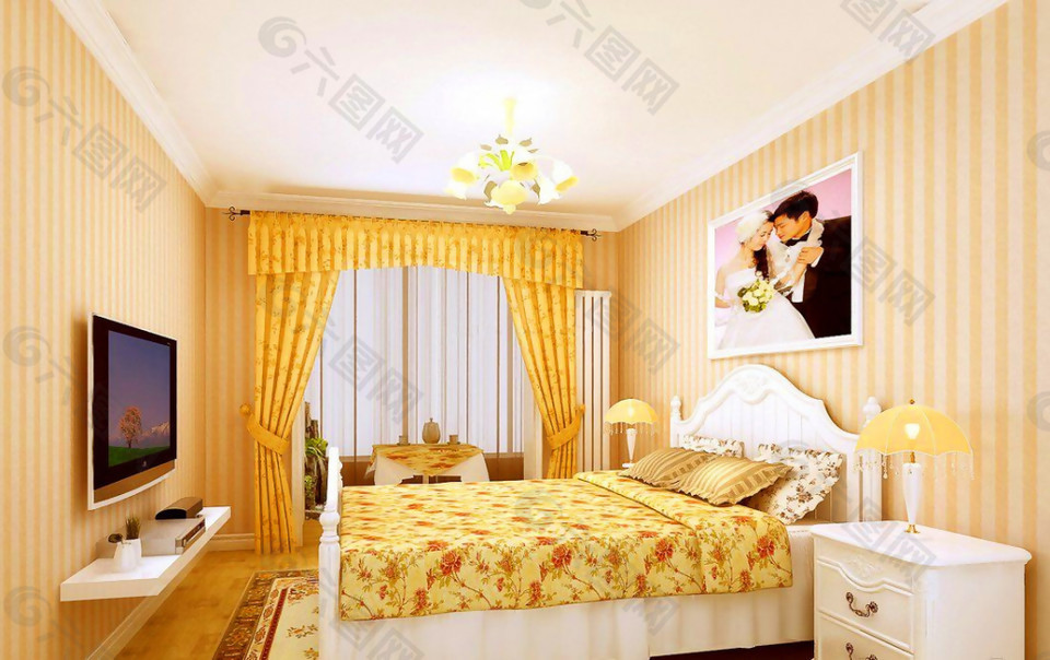 亮黄色温馨韩式婚房装修效果图