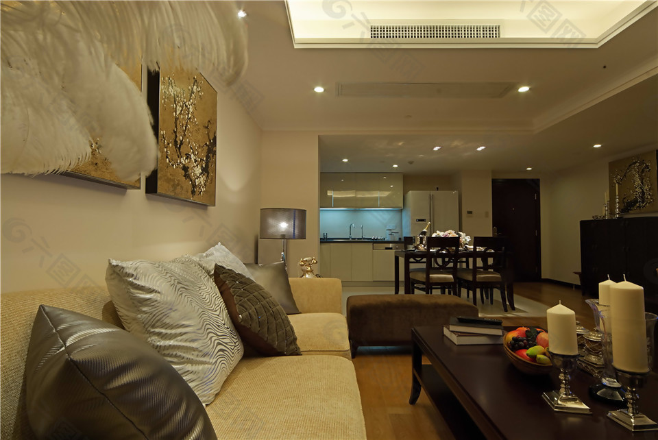 简约风室内设计客厅沙发装饰画装修效果图