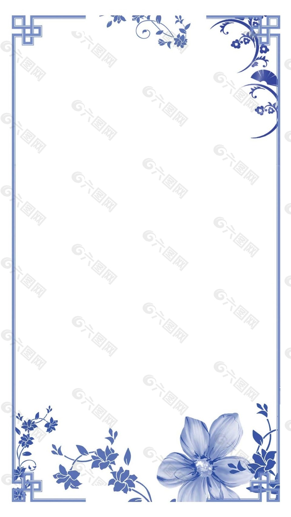 手绘蓝色花朵边框h5背景素材背景素材免费下载 图片编号 066 六图网