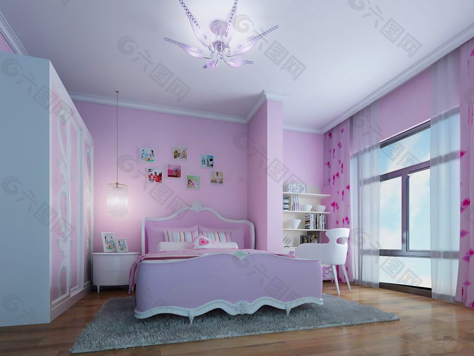 婚房卧室粉色墙面布置装修效果图