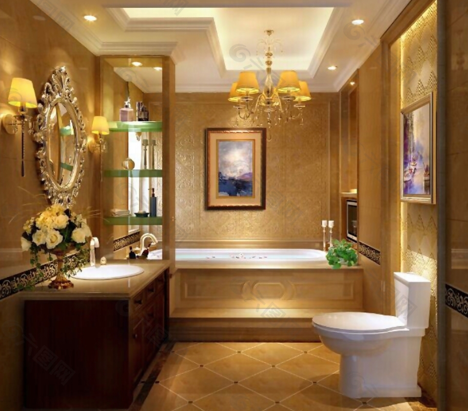 奢华现代风格浴室石膏吊顶效果图设计