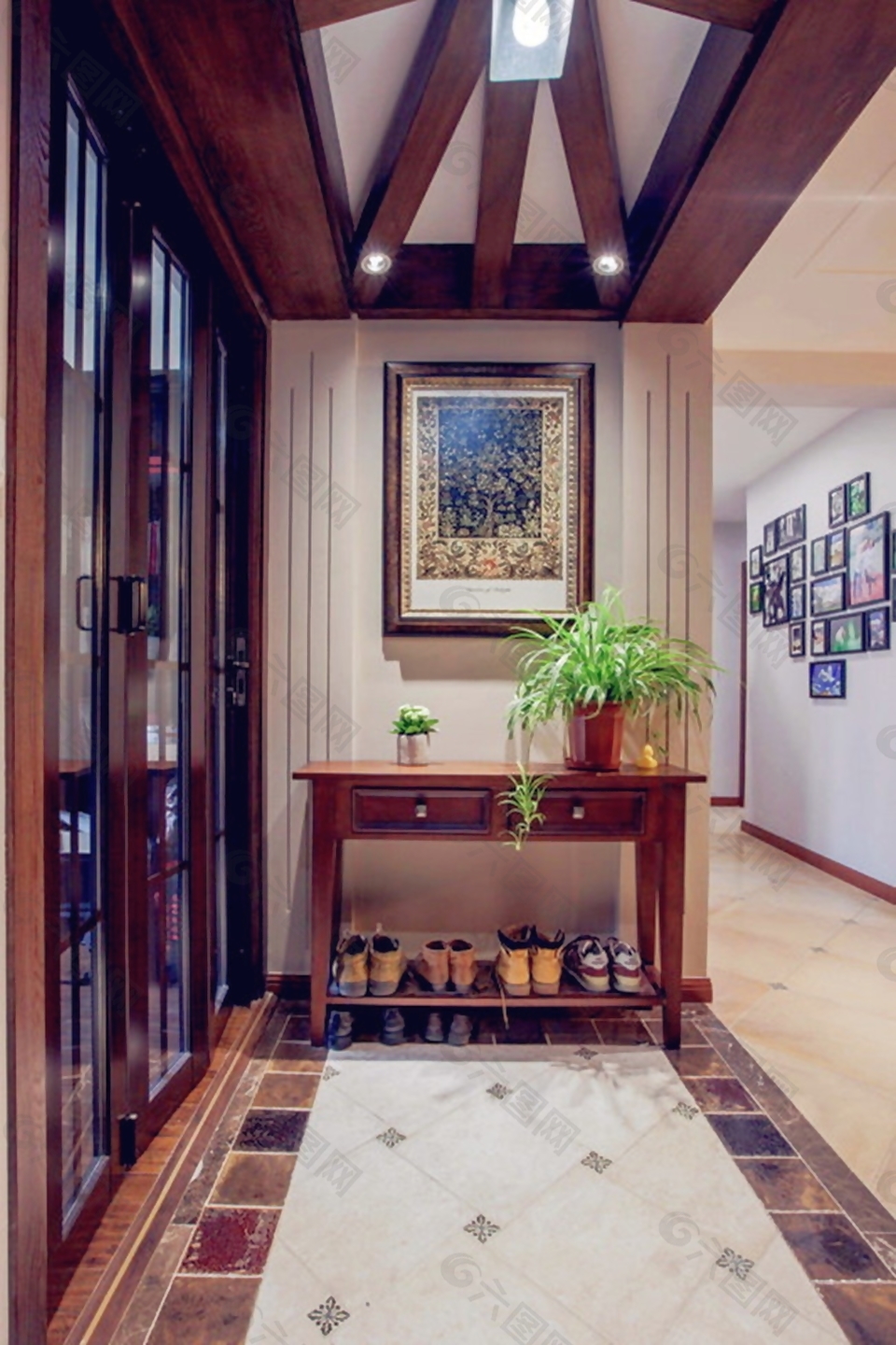 古风复古怀旧风格客厅吊顶效果图设计装饰装修素材免费下载(图片编号