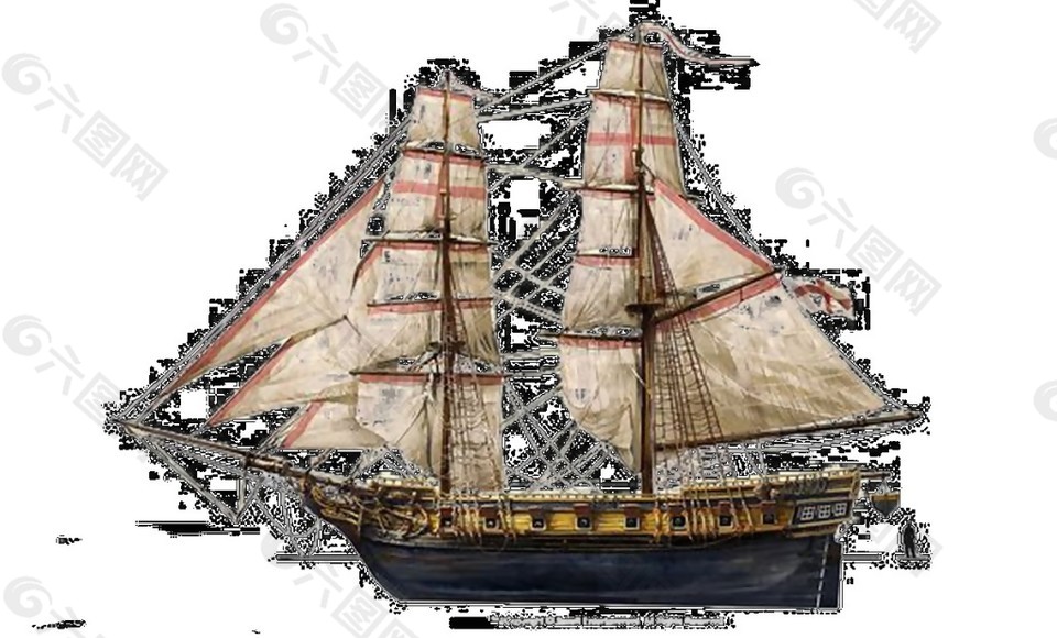 创意古风帆船图案元素