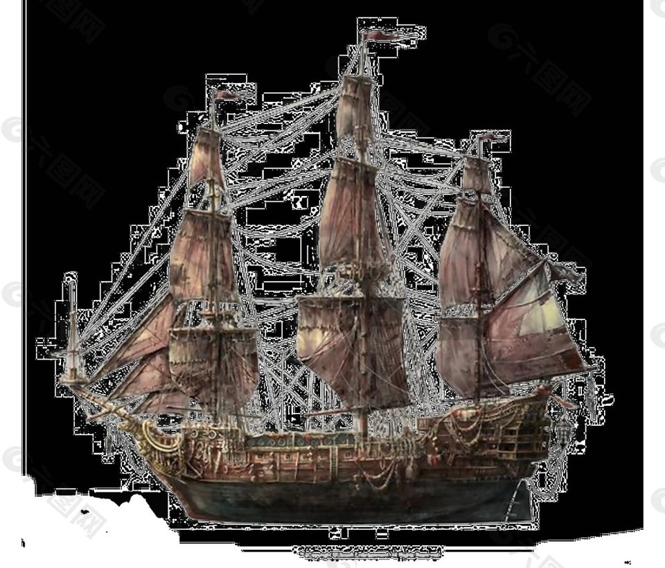 古风帆船图案元素