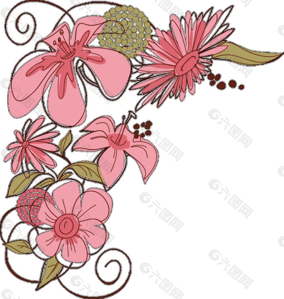 粉色彩绘花朵图案元素