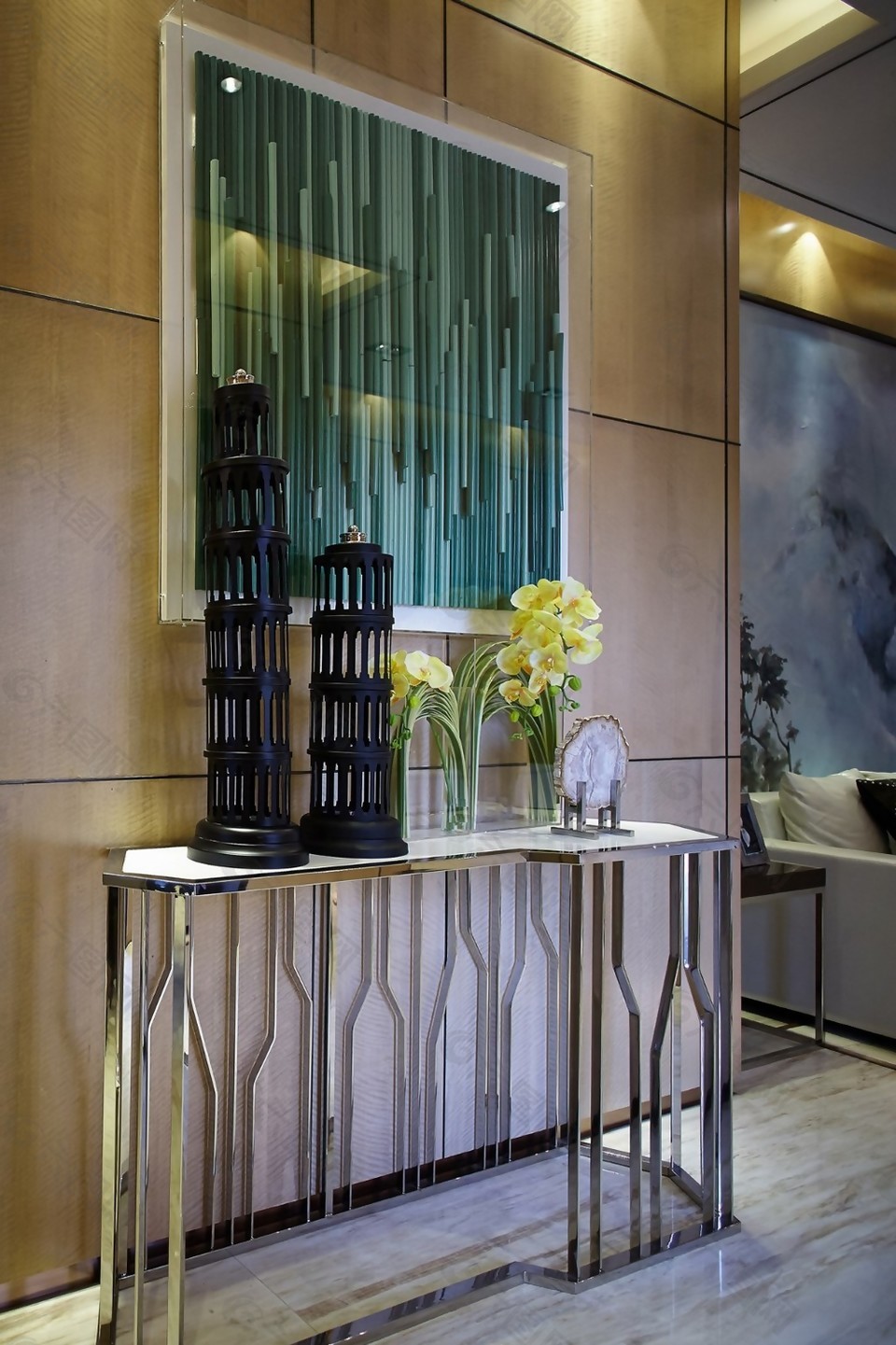 现代简约客厅镂空花瓶室内装修效果图