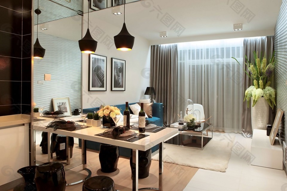 现代简约客厅白色大花瓶室内装修效果图