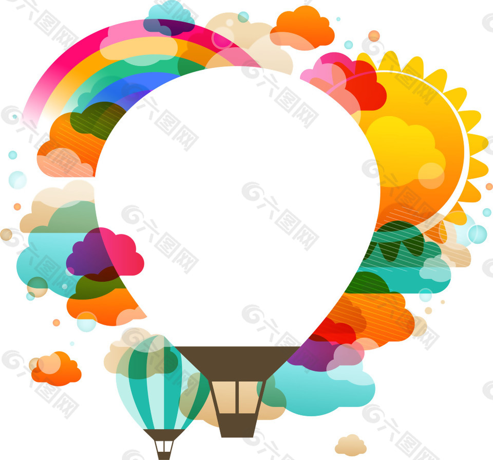 手绘彩虹热气球元素
